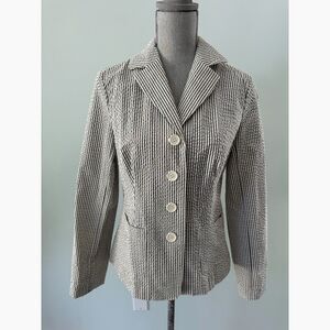 Spiegal Striped Seersucker Blazer Jacket Women size 8 Gray White Coastal Summer